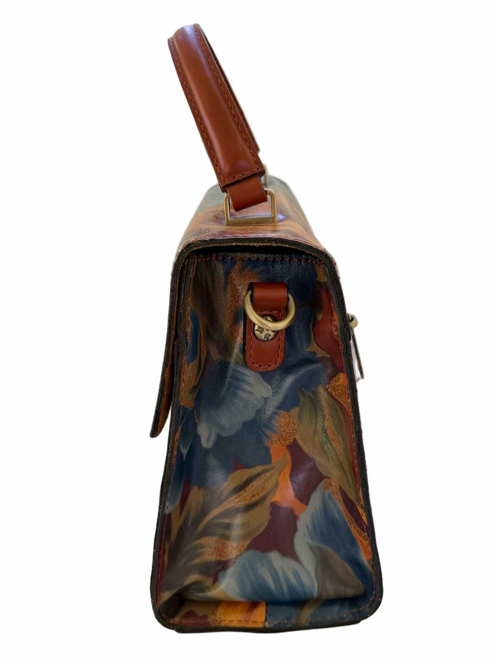 Patricia Nash Leather Carisbrooke Satchel Crossbody Marigold Harvest Blue Yellow - Picture 5 of 15